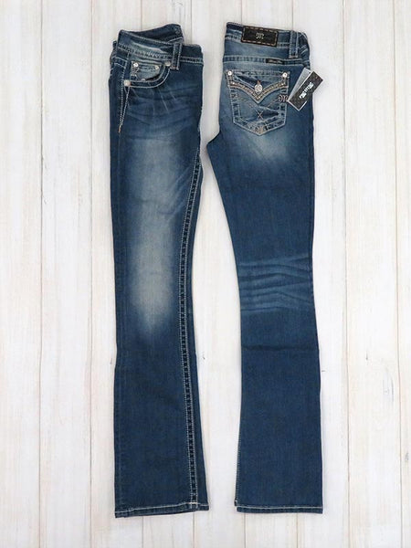 Miss Me Womens Stitched Mid-Rise Boot Cut Jeans M3403SB pair
