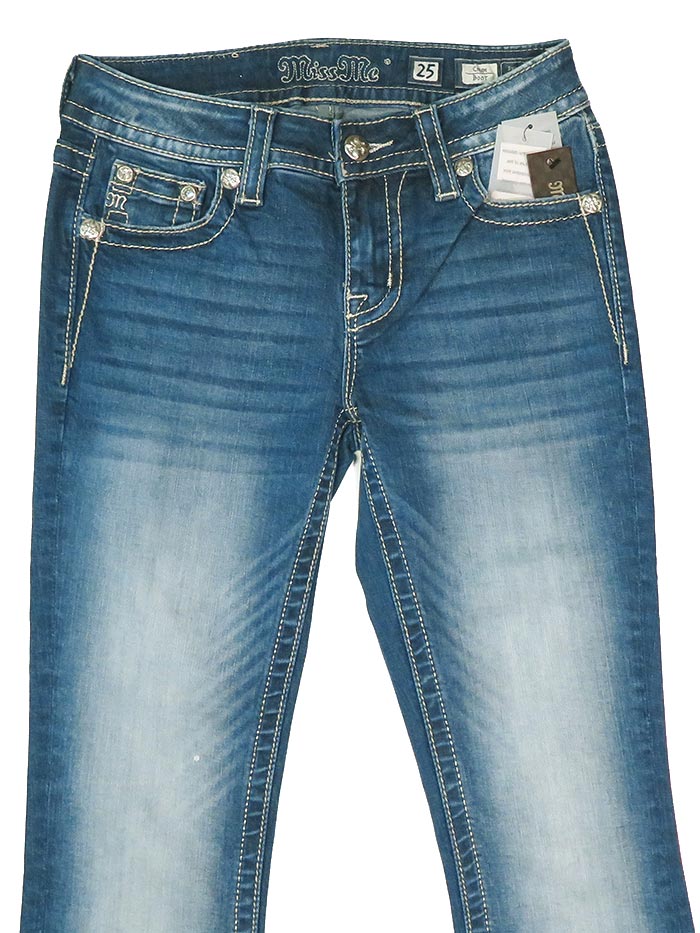 Miss Me Chloe Embellished Frayed Mid-Rise Bootcut Jean M3409B All view