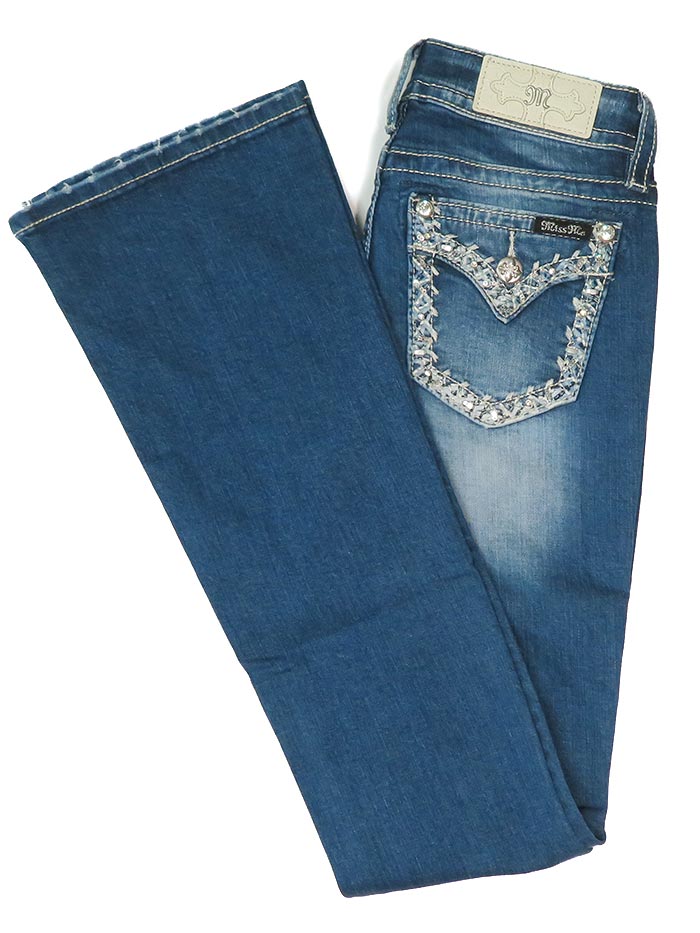 Miss Me Chloe Embellished Frayed Mid-Rise Bootcut Jean M3409B All view