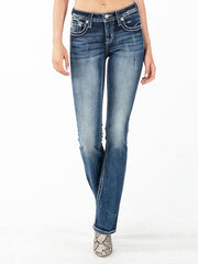 Miss Me M3742B3 Crossing Over Mid-Rise Bootcut Jeans Blue Front view