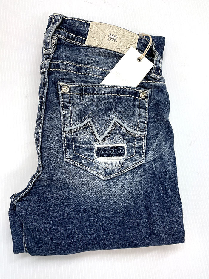 Miss Me M3742B3 Crossing Over Mid-Rise Bootcut Jeans Blue Front view