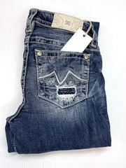 Miss Me M3742B3 Crossing Over Mid-Rise Bootcut Jeans Blue back pocket