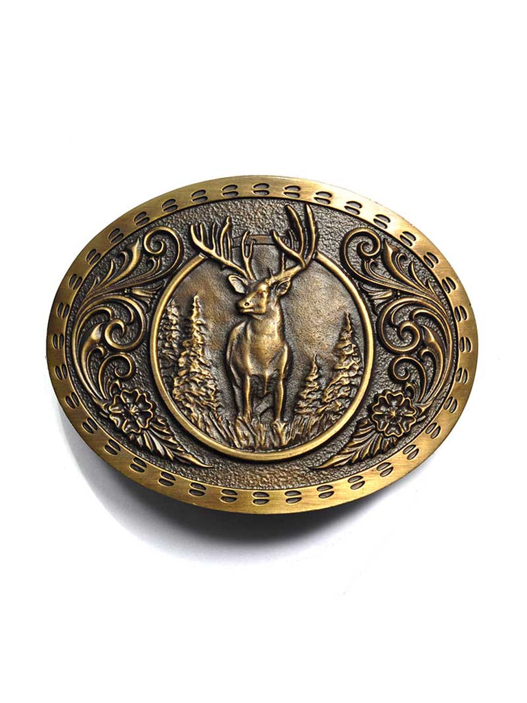 Montana Silversmiths A507C Heritage Outdoor Series Wild Stag Carved Buckle Bronze front view. If you need any assistance with this item or the purchase of this item please call us at five six one seven four eight eight eight zero one Monday through Saturday 10:00a.m EST to 8:00 p.m EST