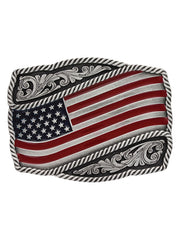 Montana Silversmiths A590P Classic Painted Waving American Flag Attitude Buckle Silver front view. If you need any assistance with this item or the purchase of this item please call us at five six one seven four eight eight eight zero one Monday through Saturday 10:00a.m EST to 8:00 p.m EST