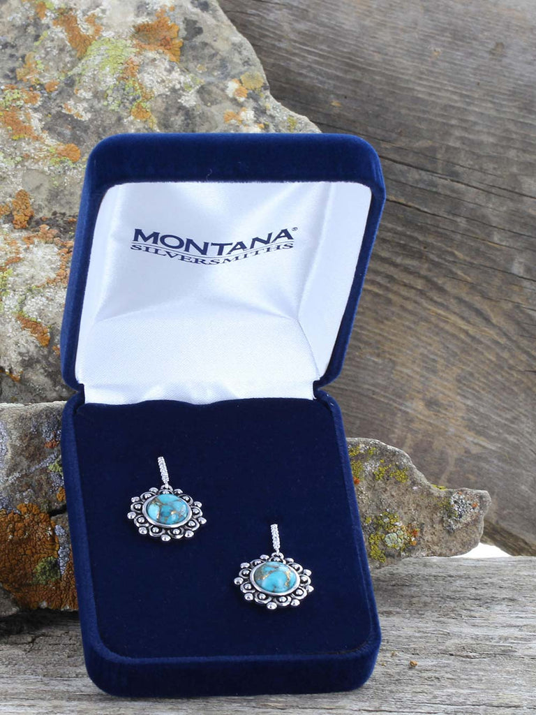 Montana Silversmiths Southern Lace Turquoise Earrings ER3863. If you need any assistance with this item or the purchase of this item please call us at five six one seven four eight eight eight zero one Monday through Saturday 10:00a.m EST to 8:00 p.m EST