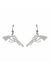 Montana Silversmiths ER61242 Cowgirl Pistols Rhinestone Handle Drop Earrings Silver front view. If you need any assistance with this item or the purchase of this item please call us at five six one seven four eight eight eight zero one Monday through Saturday 10:00a.m EST to 8:00 p.m EST