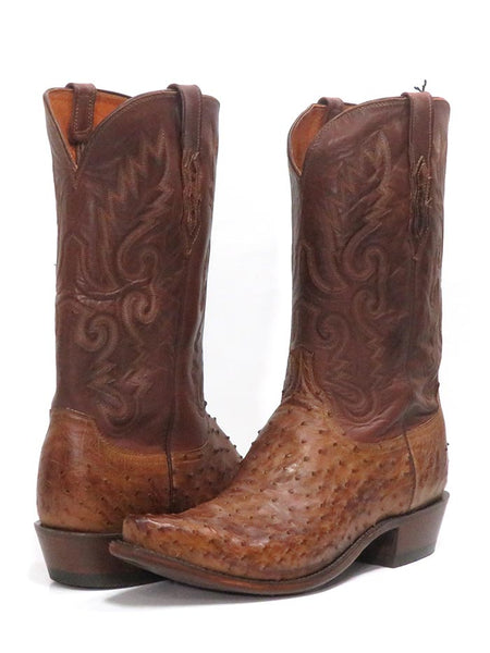 Lucchese N1062.54 Mens Pin Ostrich Cowboy Boots Barnwood Burnished side / front and back view. If you need any assistance with this item or the purchase of this item please call us at five six one seven four eight eight eight zero one Monday through Saturday 10:00a.m EST to 8:00 p.m EST