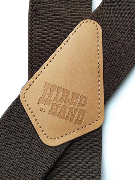 Hired Hand Mens 48" Elastic Fabric Western Suspenders close up view. If you need any assistance with this item or the purchase of this item please call us at five six one seven four eight eight eight zero one Monday through Saturday 10:00a.m EST to 8:00 p.m EST