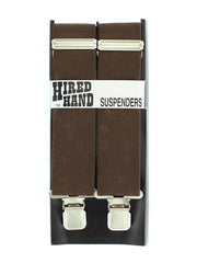 Hired Hand Mens 48" Elastic Fabric Western Suspenders in brown. If you need any assistance with this item or the purchase of this item please call us at five six one seven four eight eight eight zero one Monday through Saturday 10:00a.m EST to 8:00 p.m EST