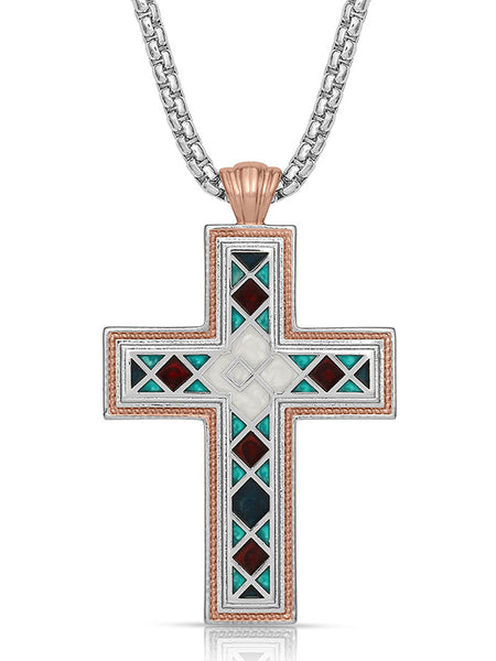 Montana Silversmiths NC4818 American Legends Mosaic Cross Necklace front. If you need any assistance with this item or the purchase of this item please call us at five six one seven four eight eight eight zero one Monday through Saturday 10:00a.m EST to 8:00 p.m EST