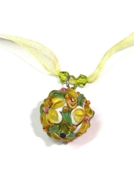 Floral Fabric Lace Necklace NC503 Yellow Pendant