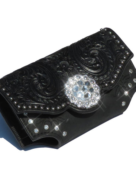 Nocona Western Black Leather Crystal Stud Phone Holder 0686601