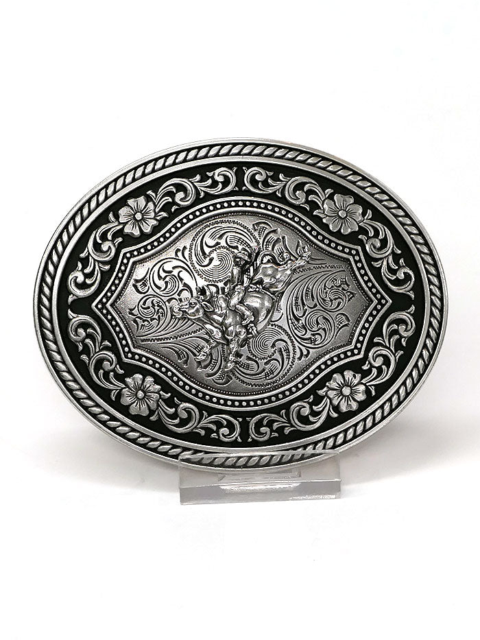 Nocona 37710 Oval Rope Edge Scroll Bull Rider Motif Buckle  Front