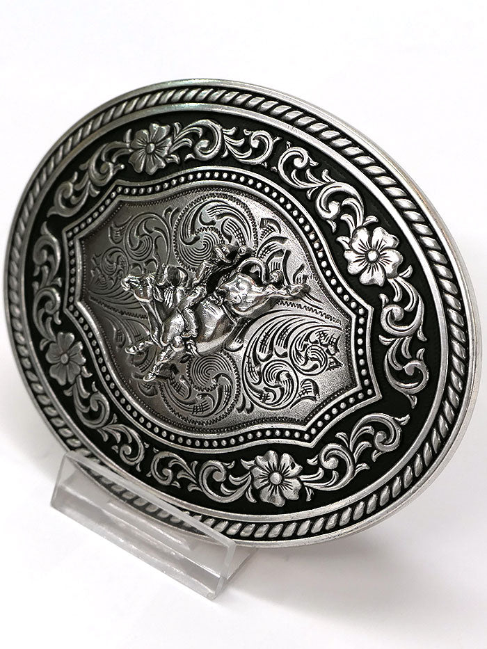 Nocona 37710 Oval Rope Edge Scroll Bull Rider Motif Buckle  Front
