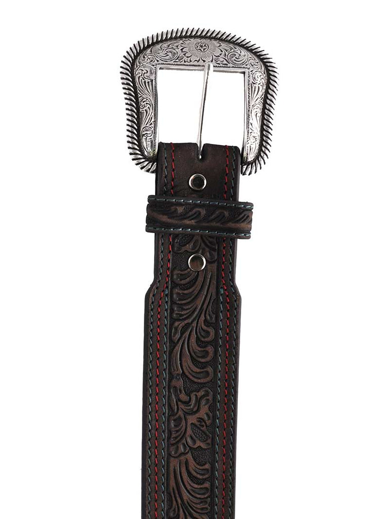 Nacona Mens Floral Embossed Triple Stitched Brow Leather Belt N2410702 J.C. Western® Wear - J.C. Western® Wear