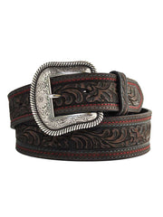 Nacona Mens Floral Embossed Triple Stitched Brow Leather Belt N2410702 J.C. Western® Wear - J.C. Western® Wear