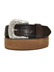 Nocona Mens Tooled Tabs Brown Engraved Leather BNocona N2438844 Western Leather Belt Medium Brown Distressed front view