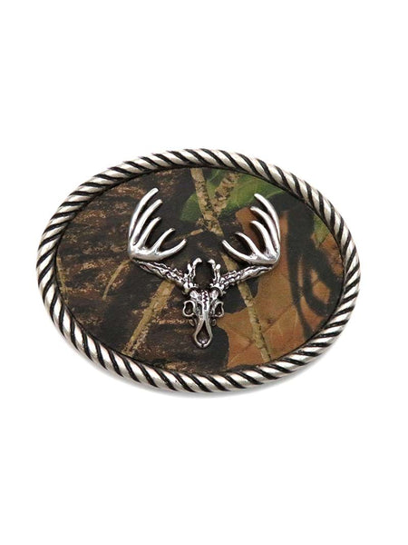 Nocona 37076 Mens Oval Deer Skull Head Buckle Camo front view. If you need any assistance with this item or the purchase of this item please call us at five six one seven four eight eight eight zero one Monday through Saturday 10:00a.m EST to 8:00 p.m EST