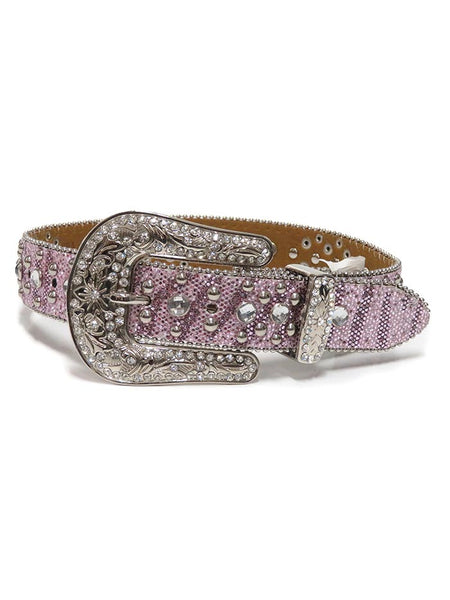 Nocona N4411030 Kids Glitter Horseshoe Concho & Rhinestones Belt Pink alternate front view. If you need any assistance with this item or the purchase of this item please call us at five six one seven four eight eight eight zero one Monday through Saturday 10:00a.m EST to 8:00 p.m EST