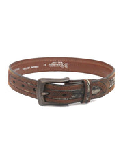 Nocona N44192222 Kids Mossy Oak Camo Leather Belt Brown front and inside view