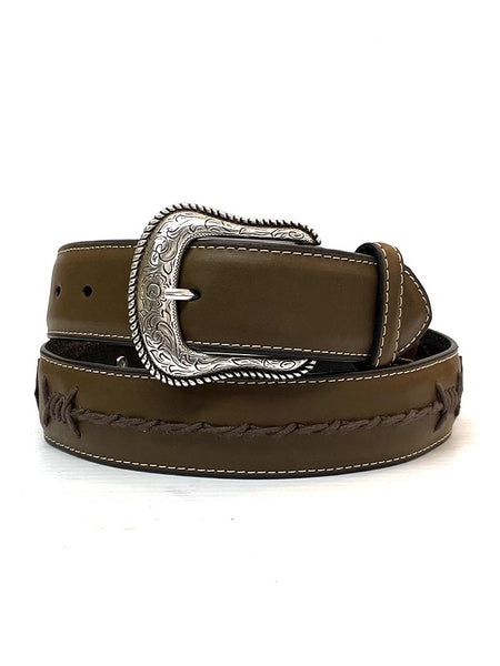 Nocona N2474644 Mens Barbed Wire Concho Western Leather Belt Brown front view. If you need any assistance with this item or the purchase of this item please call us at five six one seven four eight eight eight zero one Monday through Saturday 10:00a.m EST to 8:00 p.m EST