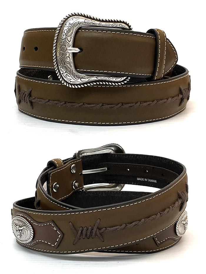 Nocona N2474644 Mens Barbed Wire Concho Western Leather Belt Brown