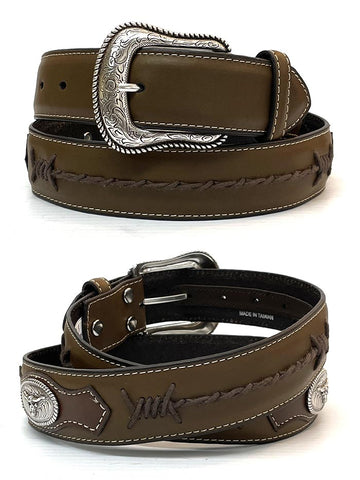 Nocona N2474644 Mens Barbed Wire Concho Western Leather Belt