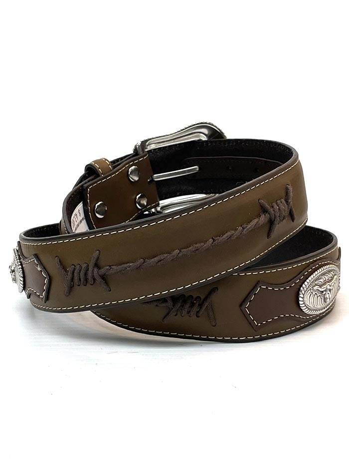 Nocona N2474644 Mens Barbed Wire Concho Western Leather Belt Brown front and back. If you need any assistance with this item or the purchase of this item please call us at five six one seven four eight eight eight zero one Monday through Saturday 10:00a.m EST to 8:00 p.m EST