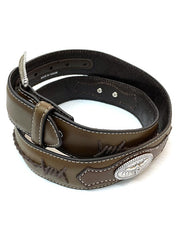 Nocona N2474644 Mens Barbed Wire Concho Western Leather Belt Brown top view. If you need any assistance with this item or the purchase of this item please call us at five six one seven four eight eight eight zero one Monday through Saturday 10:00a.m EST to 8:00 p.m EST
