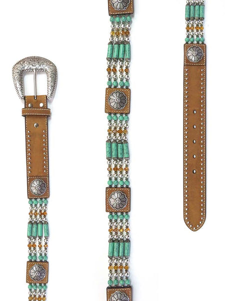 Nocona N3412744 Womens Beads & Floral Concho Western Belt Brown top view. If you need any assistance with this item or the purchase of this item please call us at five six one seven four eight eight eight zero one Monday through Saturday 10:00a.m EST to 8:00 p.m EST