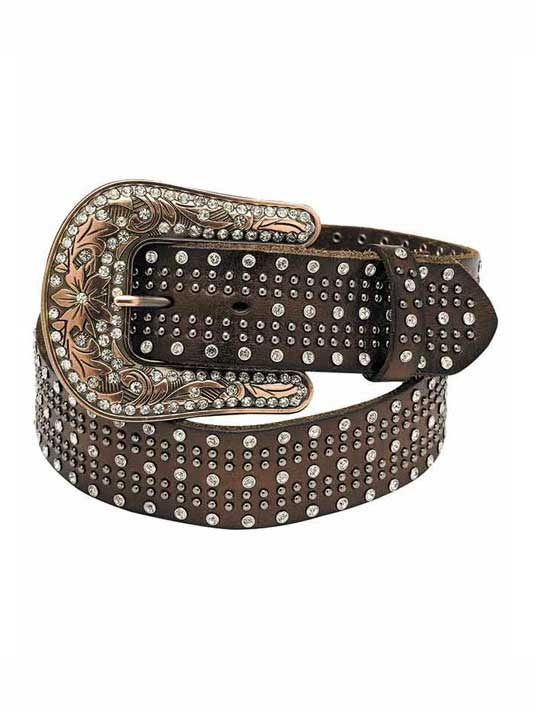Nocona N3487802 Womens Leather Studded Crystal Western Belt Brown front view. If you need any assistance with this item or the purchase of this item please call us at five six one seven four eight eight eight zero one Monday through Saturday 10:00a.m EST to 8:00 p.m EST