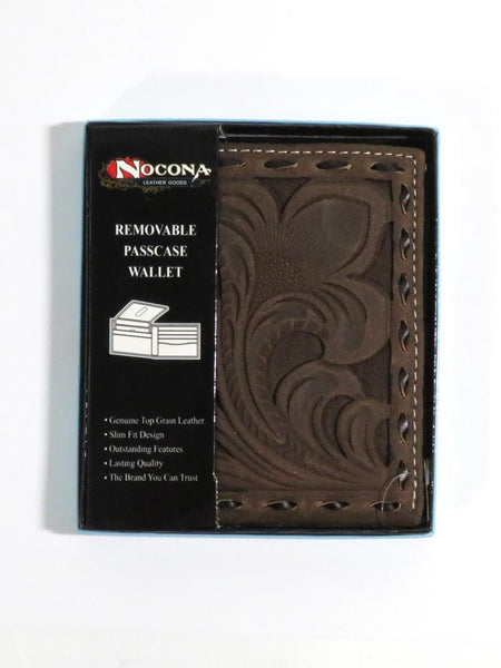 Nocona Mens Cowboy Floral Tooled Leather Overlay Wallet N5418447 in box