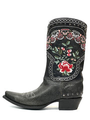 Old Gringo YL472-1 Womens Juliet Floral Embroidery Western Boots Black side view. If you need any assistance with this item or the purchase of this item please call us at five six one seven four eight eight eight zero one Monday through Saturday 10:00a.m EST to 8:00 p.m EST