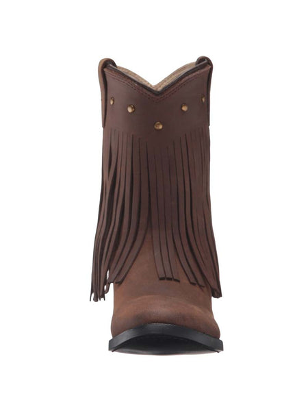 Old West 3125 Kids Fringe Cushion Comfort Boot Brown front view. If you need any assistance with this item or the purchase of this item please call us at five six one seven four eight eight eight zero one Monday through Saturday 10:00a.m EST to 8:00 p.m EST