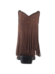 Old West 3125 Kids Fringe Cushion Comfort Boot Brown back view. If you need any assistance with this item or the purchase of this item please call us at five six one seven four eight eight eight zero one Monday through Saturday 10:00a.m EST to 8:00 p.m EST