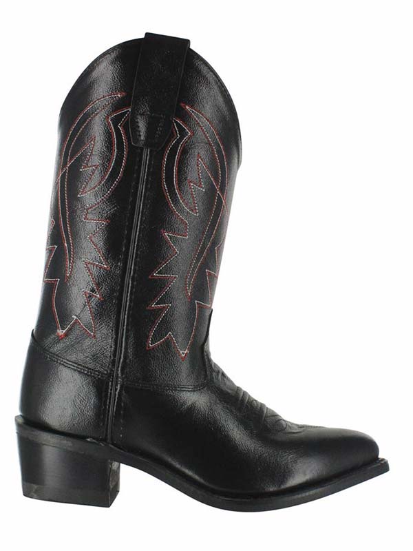 Old West 8110 CCY8110 Kids Cushion Comfort Cowboy Boot Black front and side view. If you need any assistance with this item or the purchase of this item please call us at five six one seven four eight eight eight zero one Monday through Saturday 10:00a.m EST to 8:00 p.m EST