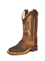 Old West BSC1845 Kids Rubber Corded Distress Cowboy Boots Brown side / front view. If you need any assistance with this item or the purchase of this item please call us at five six one seven four eight eight eight zero one Monday through Saturday 10:00a.m EST to 8:00 p.m EST