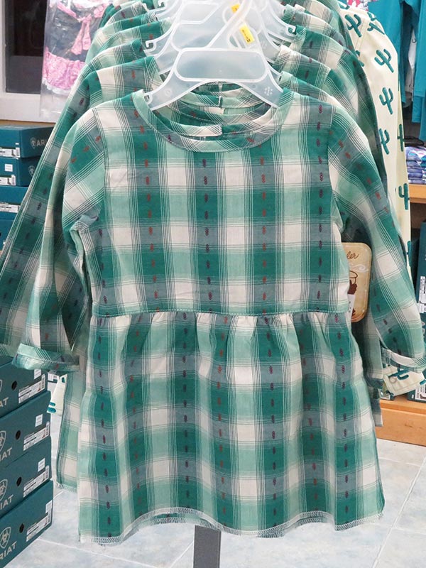 Wrangler PQ8040M Baby Long Sleeve Dress Shirt Turquoise Ivory Plaid Skirt front view. If you need any assistance with this item or the purchase of this item please call us at five six one seven four eight eight eight zero one Monday through Saturday 10:00a.m EST to 8:00 p.m EST