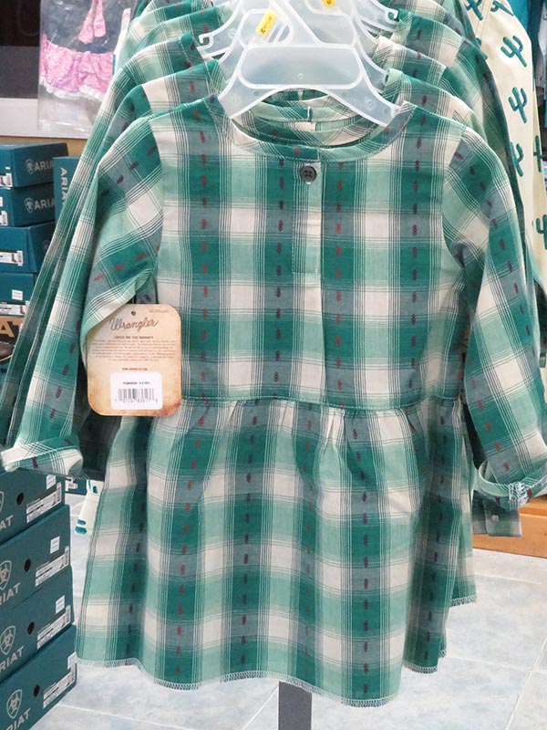 Wrangler PQ8040M Baby Long Sleeve Dress Shirt Turquoise Ivory Plaid Skirt front view. If you need any assistance with this item or the purchase of this item please call us at five six one seven four eight eight eight zero one Monday through Saturday 10:00a.m EST to 8:00 p.m EST
