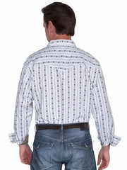 Scully PS-093 Mens Skull Stripe LS Authentic Western Shirt White back view. If you need any assistance with this item or the purchase of this item please call us at five six one seven four eight eight eight zero one Monday through Saturday 10:00a.m EST to 8:00 p.m EST