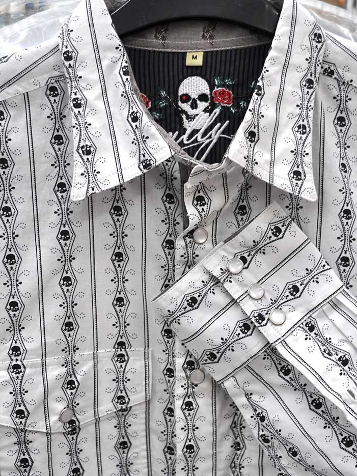 Scully PS-093-WHT Mens Skull Stripe Western Shirt White Scully PS-093-WHT Mens Skull Stripe Western Shirt White