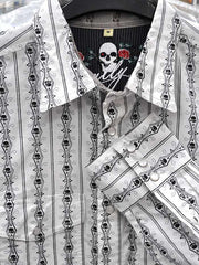 Scully PS-093 Mens Skull Stripe LS Authentic Western Shirt White cuff and collar close up. If you need any assistance with this item or the purchase of this item please call us at five six one seven four eight eight eight zero one Monday through Saturday 10:00a.m EST to 8:00 p.m EST