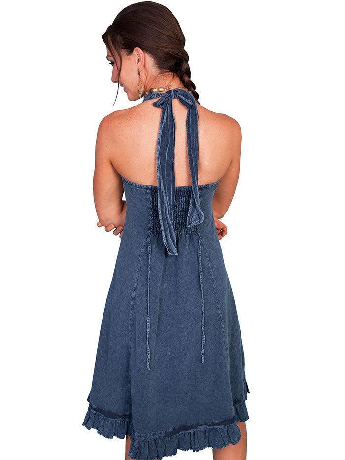 Scully PSL-053 Womens Knee Length Tie Back Halter Dress Dark Blue Front. If you need any assistance with this item or the purchase of this item please call us at five six one seven four eight eight eight zero one Monday through Saturday 10:00a.m EST to 8:00 p.m EST