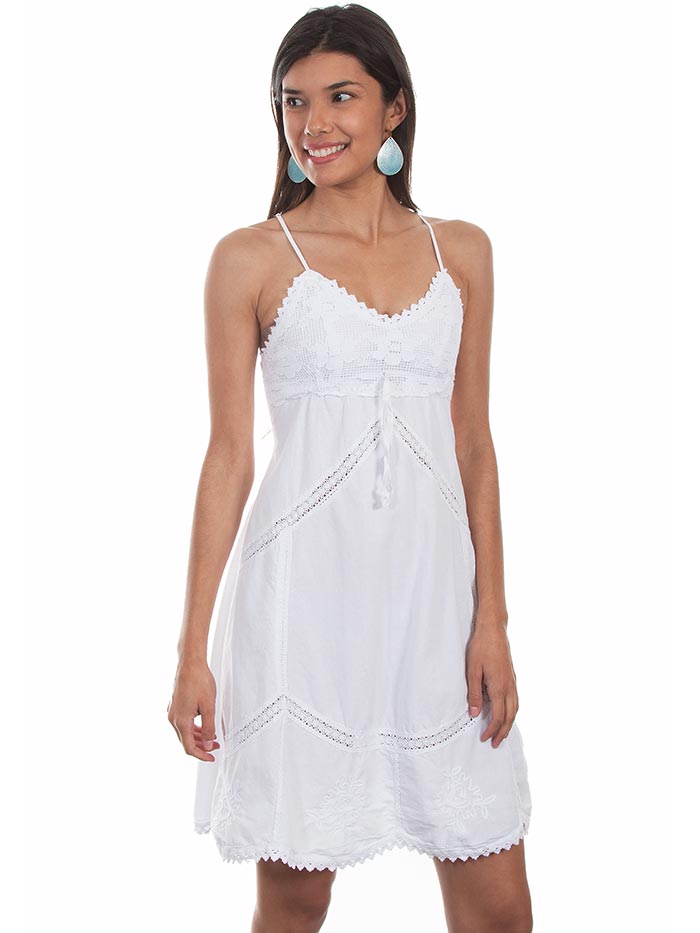Scully PSL-239 Womens Crochet Spagetti Strap Dress White front view on model.  If you need any assistance with this item or the purchase of this item please call us at five six one seven four eight eight eight zero one Monday through Saturday 10:00a.m EST to 8:00 p.m EST