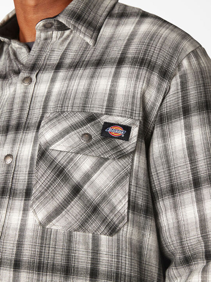 Dickies TJ210R2P Mens Sherpa Lined Flannel Plaid Shirt Jacket Dark Navy front view. If you need any assistance with this item or the purchase of this item please call us at five six one seven four eight eight eight zero one Monday through Saturday 10:00a.m EST to 8:00 p.m EST