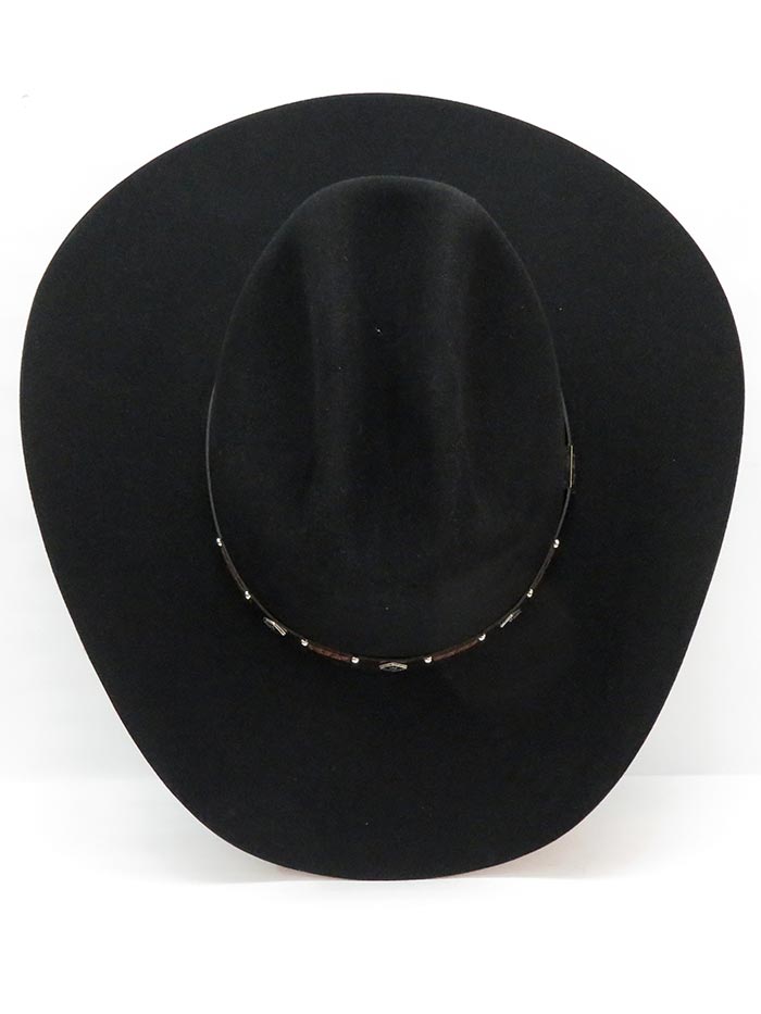 Resistol RFBLKR-524207 BLACK ROCK George Strait Collection Felt Hat Black  front and side view. If you need any assistance with this item or the purchase of this item please call us at five six one seven four eight eight eight zero one Monday through Saturday 10:00a.m EST to 8:00 p.m EST