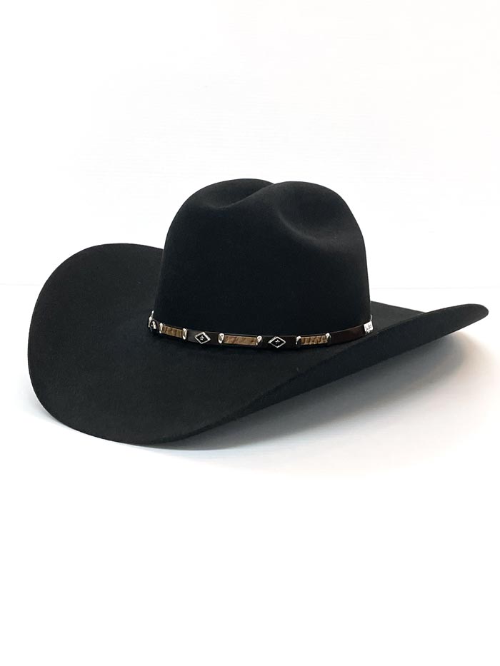 Resistol RFBLKR-524207 BLACK ROCK George Strait Collection Felt Hat Black  front and side view. If you need any assistance with this item or the purchase of this item please call us at five six one seven four eight eight eight zero one Monday through Saturday 10:00a.m EST to 8:00 p.m EST