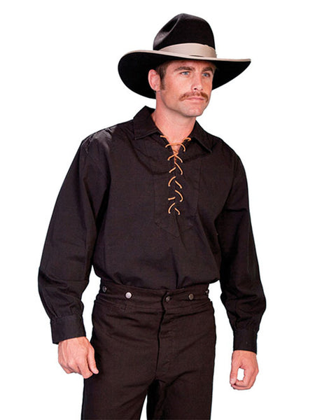 Scully RW021 Mens RangeWear Leather Lace Up Western Shirt black front view. If you need any assistance with this item or the purchase of this item please call us at five six one seven four eight eight eight zero one Monday through Saturday 10:00a.m EST to 8:00 p.m EST