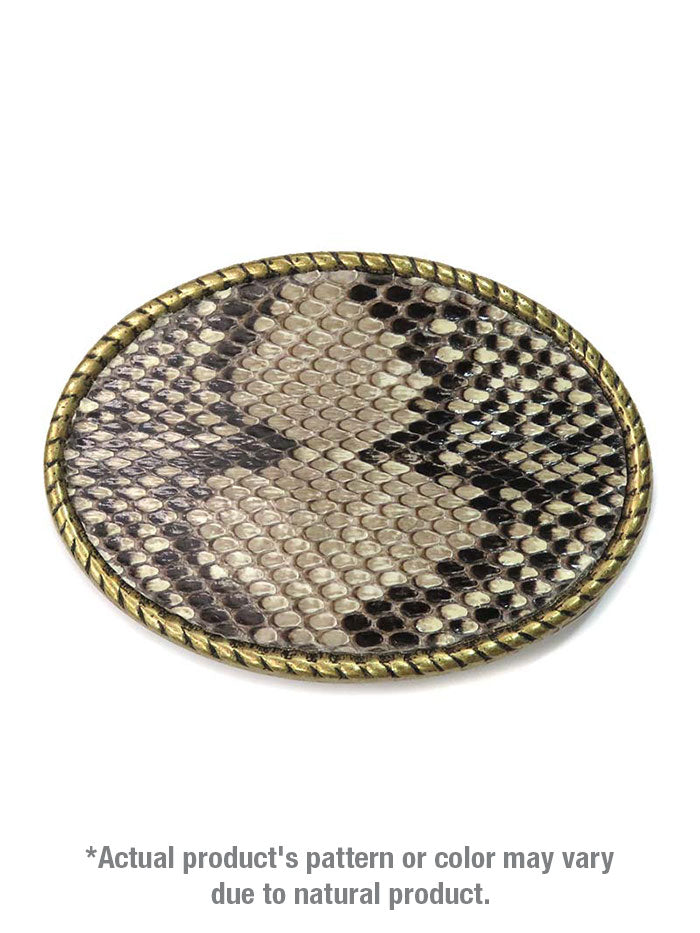 Skin Shop 121PB Snake Skin Solid Brass Belt Buckle Natural front view. If you need any assistance with this item or the purchase of this item please call us at five six one seven four eight eight eight zero one Monday through Saturday 10:00a.m EST to 8:00 p.m EST