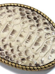 Skin Shop 121P Snake Skin Solid Brass Belt Buckle Natural close up. If you need any assistance with this item or the purchase of this item please call us at five six one seven four eight eight eight zero one Monday through Saturday 10:00a.m EST to 8:00 p.m EST